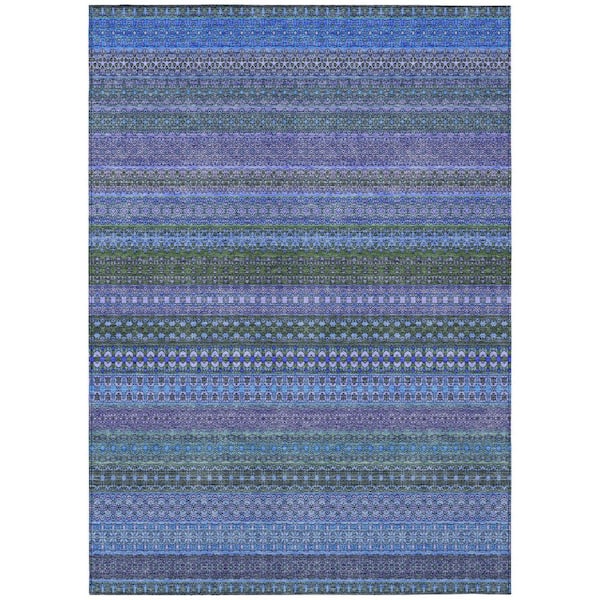 HomeRoots Blue and Green 9 ft. x 12 ft. Woven Striped Polyester Rectangle Indoor/Outdoor Area Rug