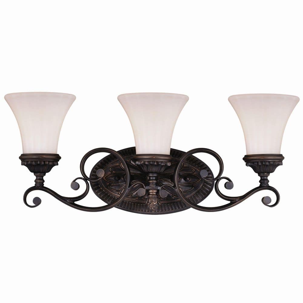 Venetian Bronze 3-Light Vanity Fixture with Etched Glass