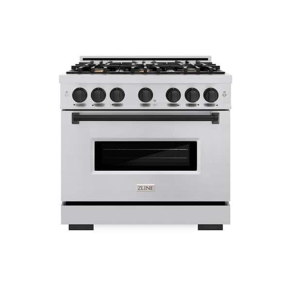 Classic 36 in. 6-Burner Dual Fuel Range with Convection Oven in Stainless Steel and Matte Black