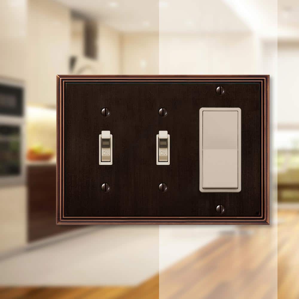 Aged Bronze 2 Toggle 1 Rocker Metal Wall Plate