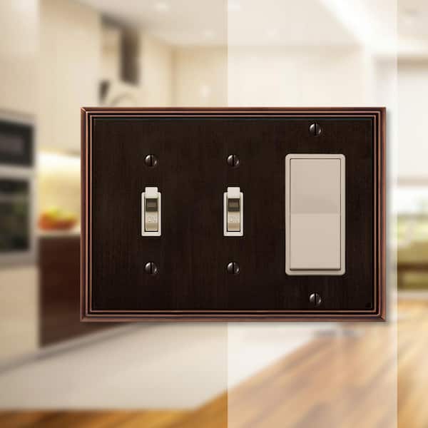 Rhodes 3 Gang 2-Toggle and 1-Rocker Metal Wall Plate - Aged Bronze
