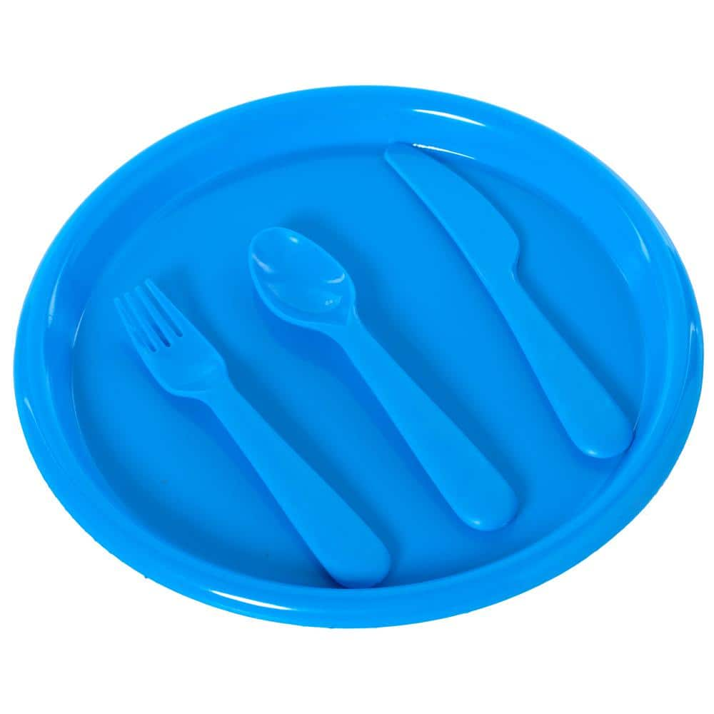 Basicwise Reusable Cutlery Set of 4 (1 of Green, Pink, Blue, Orange)  Plastic Plates, Spoons, Forks, and Knives for Kids QI003831.4 - The Home  Depot