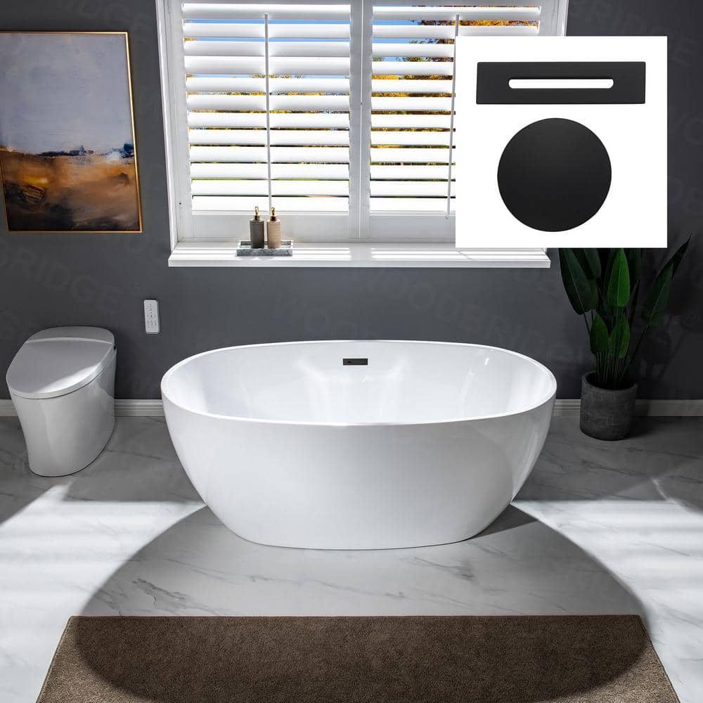 Laon 59 in. Acrylic FlatBottom Double Ended Bathtub with Matte Black Overflow and Drain Included in White price history on PriceWatchPro