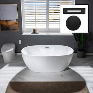 Laon 59 in. Acrylic FlatBottom Double Ended Bathtub with Matte Black Overflow and Drain Included in White