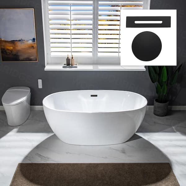 WOODBRIDGE Laon 59 in. Acrylic FlatBottom Double Ended Bathtub with Matte Black Overflow and Drain Included in White
