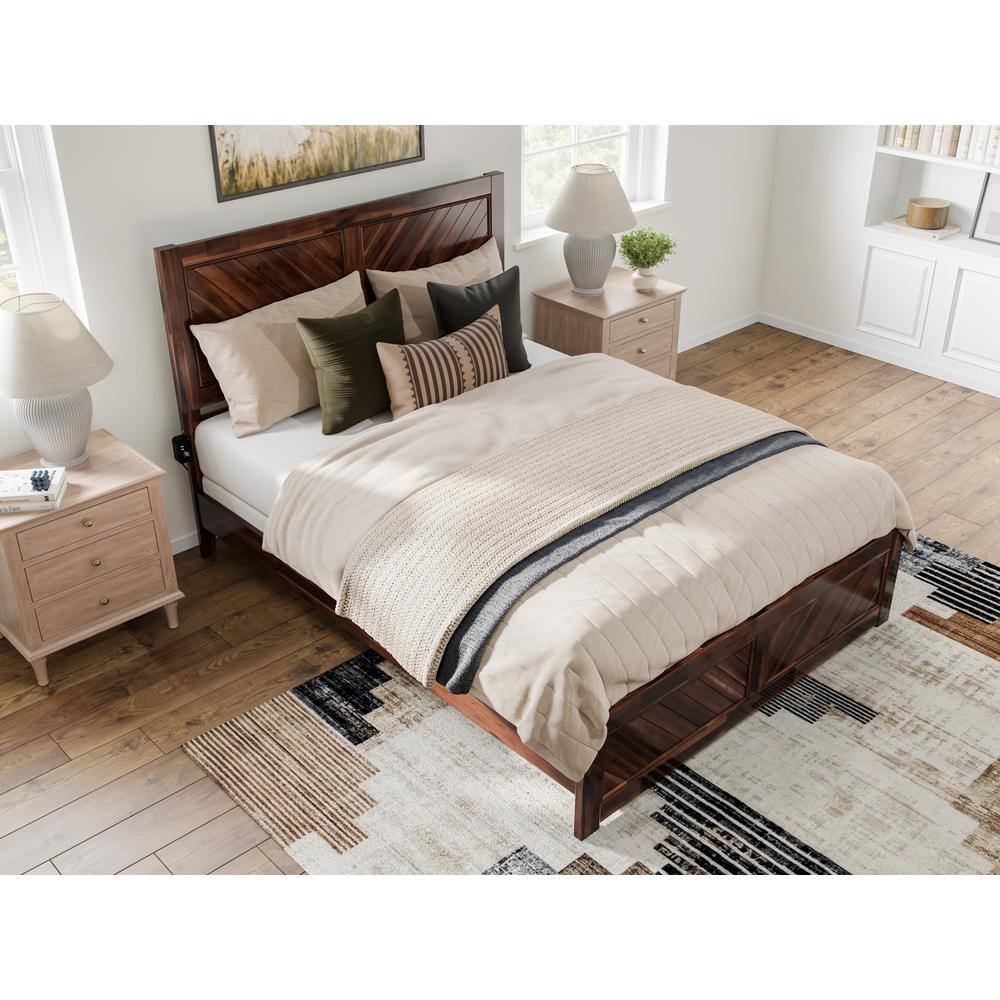 Berkshire Queen Walnut Wood Platform Bed with Chevron Headboard