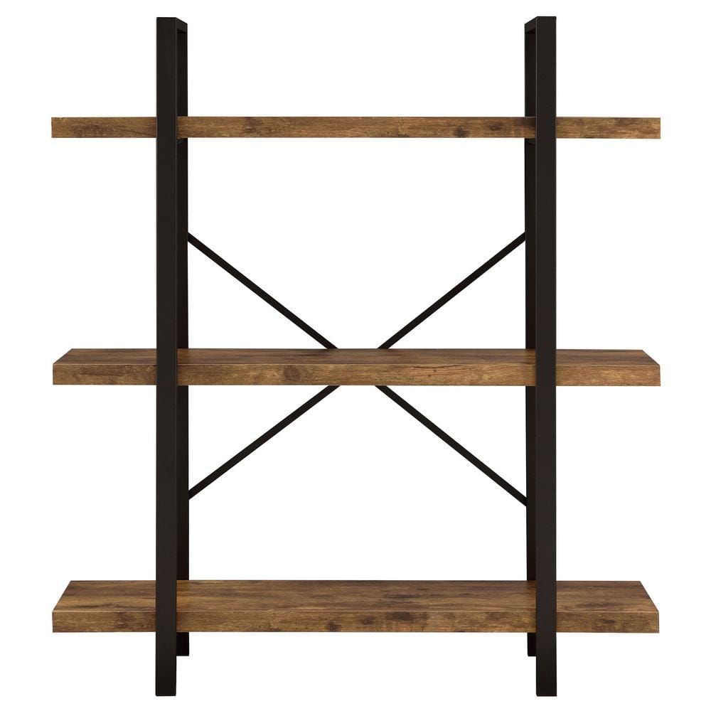 Transitional Black and Brown Wood 3-Shelf Bookcase