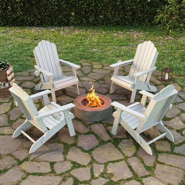 Sonkuki White Plastic Foldable Adirondack Chair with Cup Holder