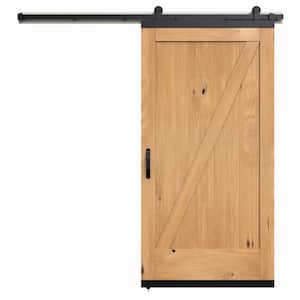 36 in. x 80 in. Karona Z Design Clear Stained Rustic White Oak Wood Sliding Barn Door with Hardware Kit