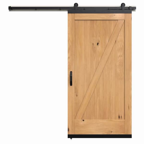42 in. x 80 in. Karona Z Design Clear Stained Rustic White Oak Wood Sliding Barn Door with Hardware Kit