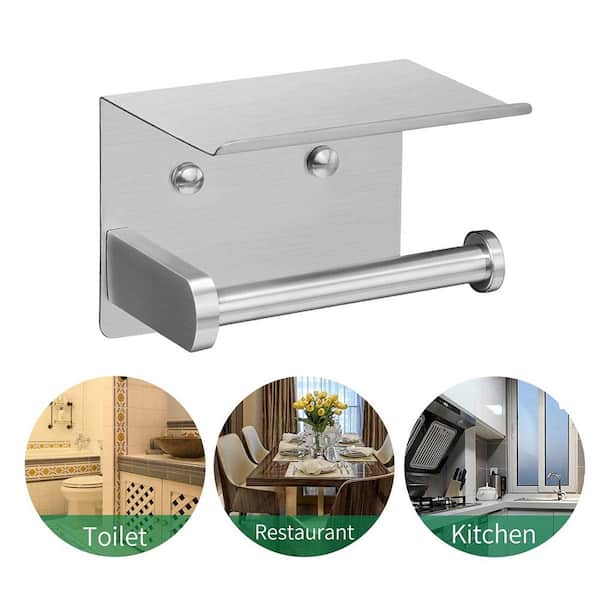 Adhesive Toilet Paper Holder, Wall Mount Toilet Towel Hanger, Stainless  Steel Paper Roll Rack With Two Adhesive Towel Hooks, For Kitchen Bathroom  Food Cabinet Washroom - Temu