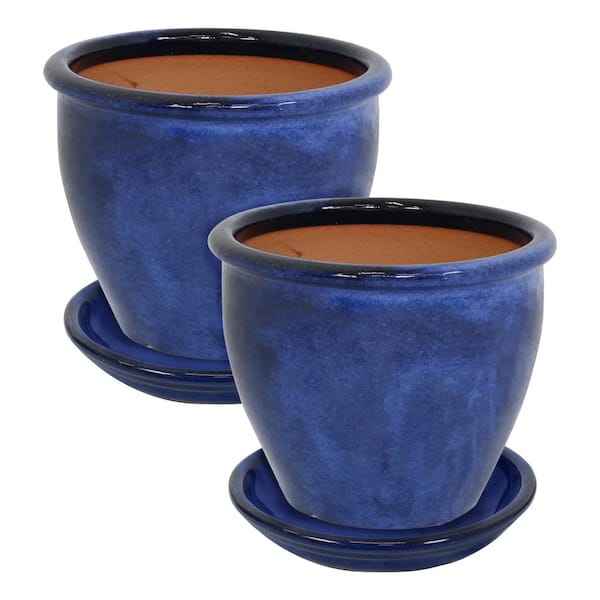 12 in. Round Chalet Planters with Saucers-Imperial Blue