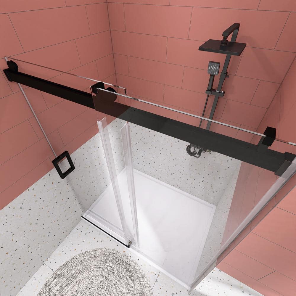 72'' Matte Black Frameless Sliding Shower Door with Clear Glass