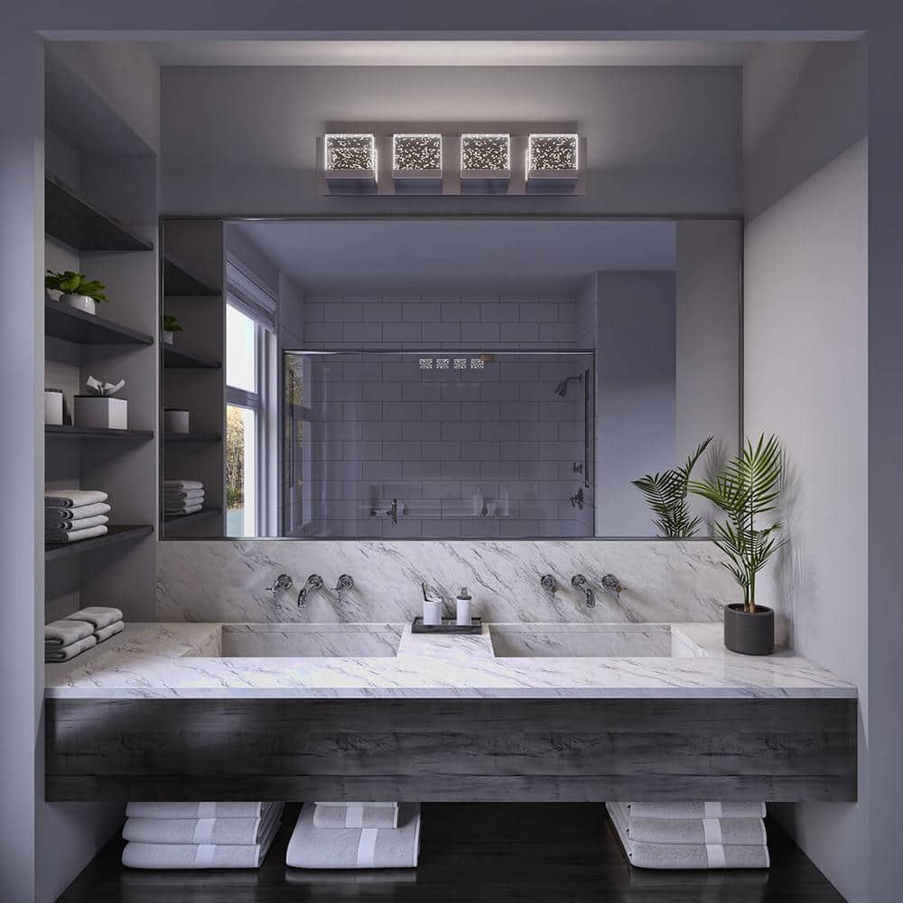 Essence Bubble Cube 24 in. 4-Light Chrome Modern Integrated LED Vanity Light Bar for Bathroom with Bubble Glass price history on PriceWatchPro