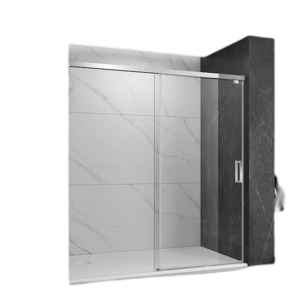 EPOWP 48 in. W x 76 in. H Single Sliding Frameless Shower Door in Chrome with Clear Glass