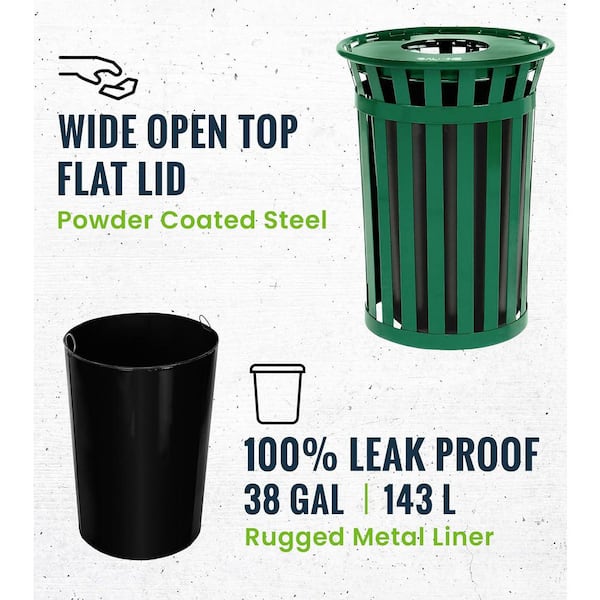 Alpine Industries 38 Gal. Green Outdoor Metal Slatted Commercial