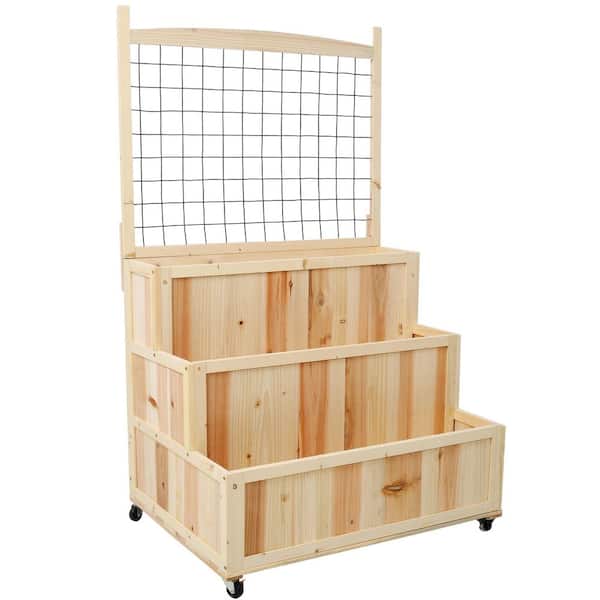 Siavonce 31.5 in. x 30 in. x 53 in. 3-Tiers Raised Garden Bed, Vertical Planter Box with Wheels and Back Storage Area, Yellow