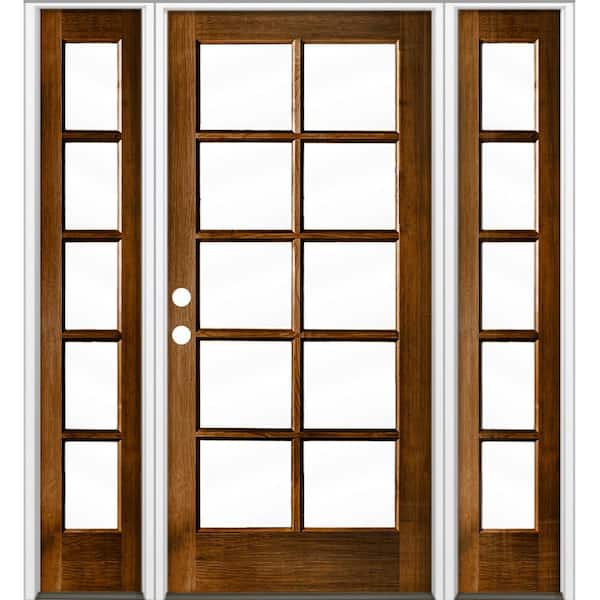 64 in. x 80 in. French RH Full Lite Clear Glass Provincial Stain Hemlock Prehung Front Door with DSL