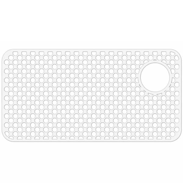 28.35 in. x 14.37 in. Black Silicone Farmhouse Sink Protector Mat with Right Side Top Drain Hole