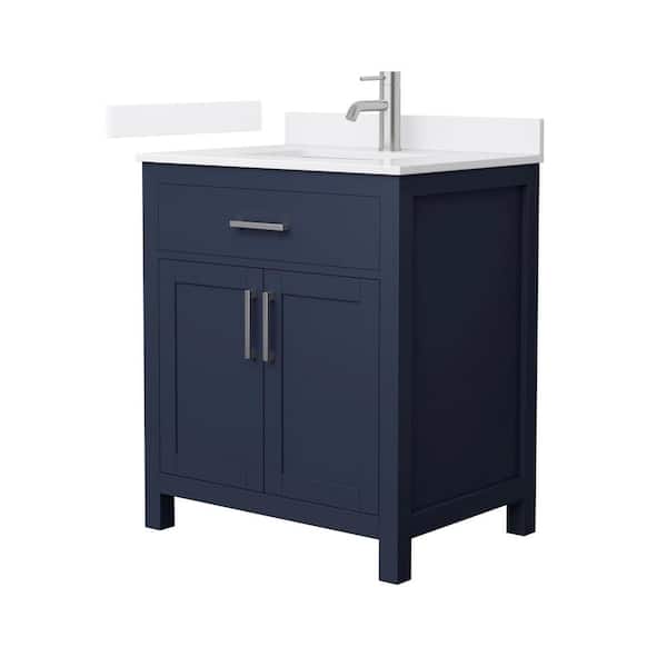 Wyndham Collection Beckett 30 in. Single Freestanding Dark Blue Bath Vanity with White Quartz Top (Assembled)