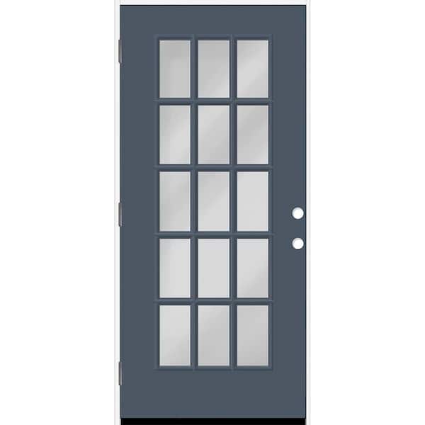 Steves & Sons Reliant 32 in. x 80 in. FullLite 15L SDL Clear Glass RHOS DarkDenim Finish Fiberglass Prehung Front Door w/4-9/16 Jamb