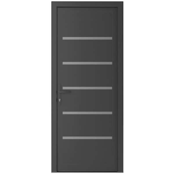 36 in. x 80 in. Right-hand/Inswing Frosted Glass Antracite Grey Steel Prehung Front Door with Hardware