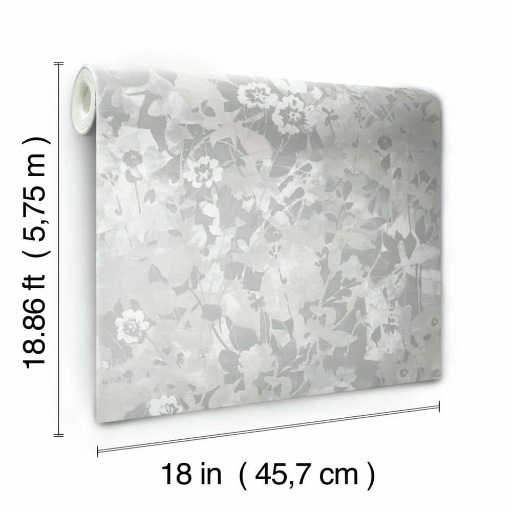 Grey and White Floral Self-Adhesive Peel and Stick Wallpaper Roll