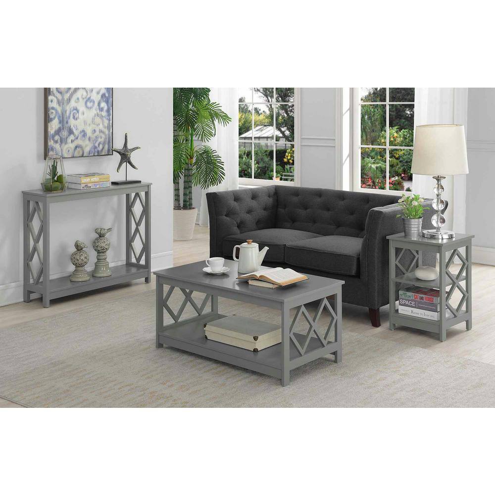 Diamond Cut Gray Console Table with Dual Storage Shelves