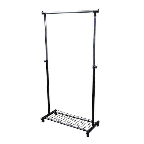 ORE INTERNATIONAL Chrome/Black Steel Clothes Rack With Wheels (17 in. W x 68 in. H)