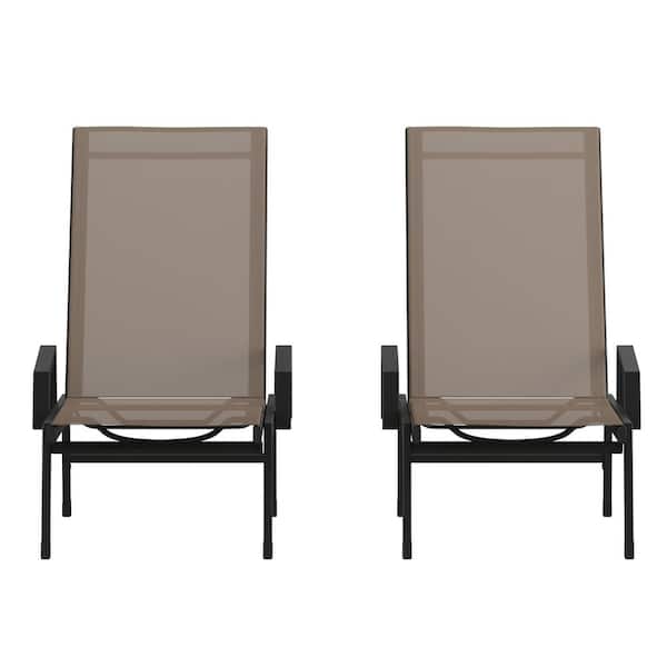 Carnegy Avenue Brazos Black Weather Resistant Steel Outdoor Chaise Lounge Chairs in Brown (Set of 2)