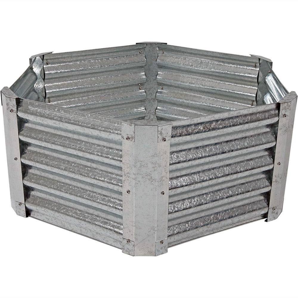 40" Hexagon Silver Galvanized Steel Raised Garden Bed