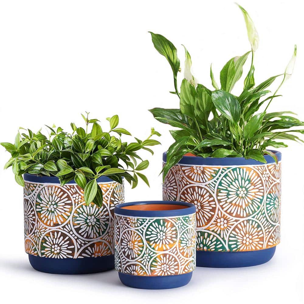 Modern Decorative Ceramic Plant Pots Outdoor Pots Set with Drainage Holes (