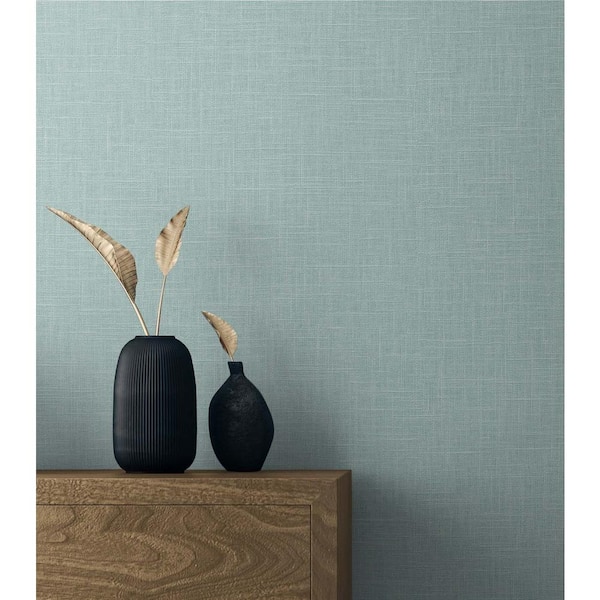 60.75 sq. ft. Victorian Teal Myrna Linen Embossed Vinyl Unpasted Wallpaper Roll