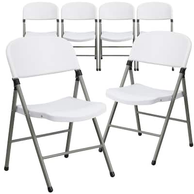 White Plastic Seat with Metal Frame Folding Chair (6-Pack)