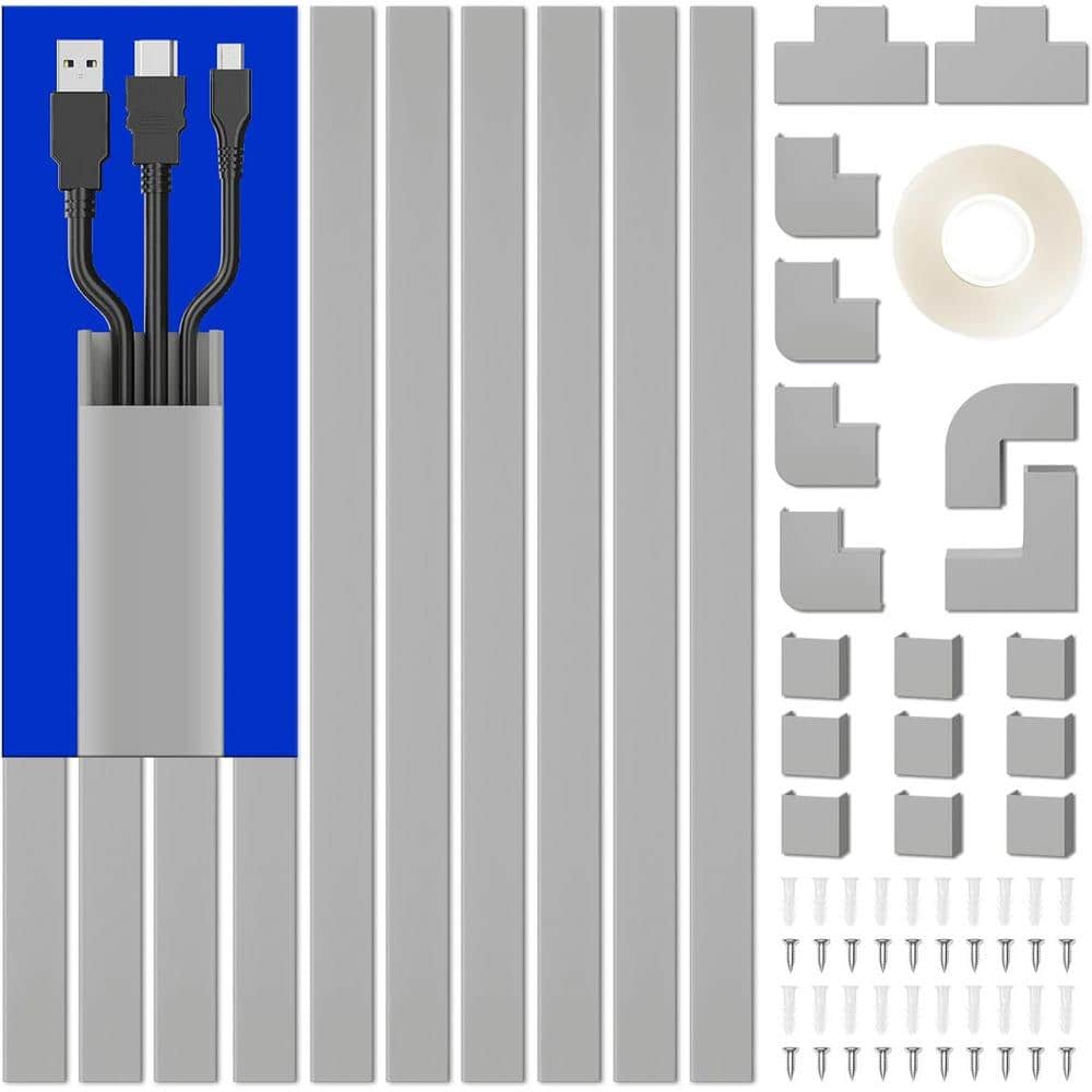 13.1 ft. PVC Cable Management Raceway, Connectors for Cord Cover (15.7 in. 