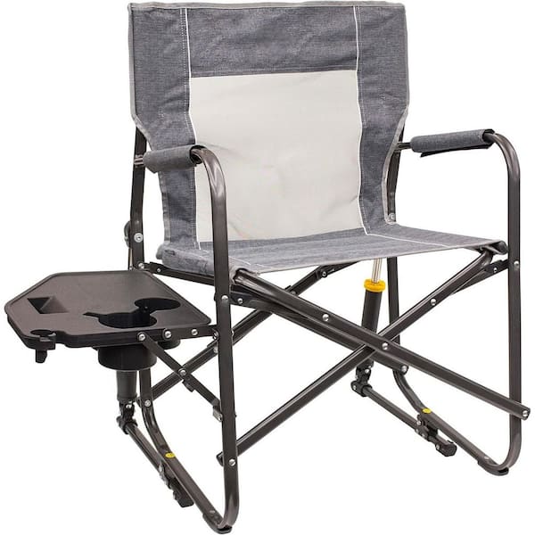 Metal Outdoor Rocking Chair Side Table Camping Chair : Portable Folding Rocking Chair-Heathered Pewter