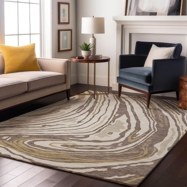 Mayfield Premium Machine Washable Abstract AMF1051 Taupe 5 ft. x 7 ft. 6 in. Area Rug
