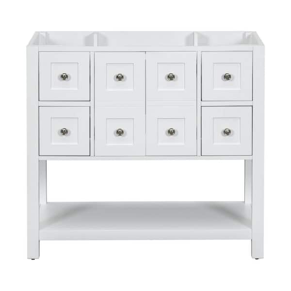 33 in. W x 17.8 in. D x 35.6 in. H Bath Vanity Cabinet without Top Solid Wood Frame Cabinet in White with Drawers
