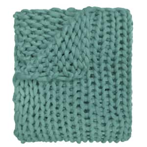 Chunky Knitted Aqua Acrylic Throw Blanket