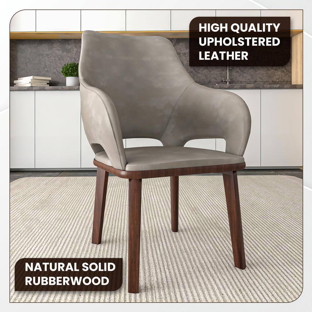 Gray Faux Leather Arm Chair with Rubberwood Legs
