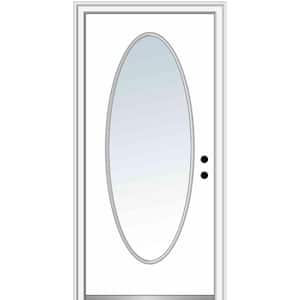 32 in. x 80 in. Classic Left-Hand Inswing Oval-Lite Clear Glass Primed Steel Prehung Front Door on 4-9/16 in. Frame