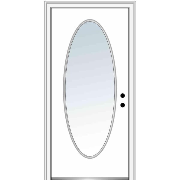 MMI DOOR 32 in. x 80 in. Classic Left-Hand Inswing Oval-Lite Clear Glass Primed Steel Prehung Front Door on 4-9/16 in. Frame