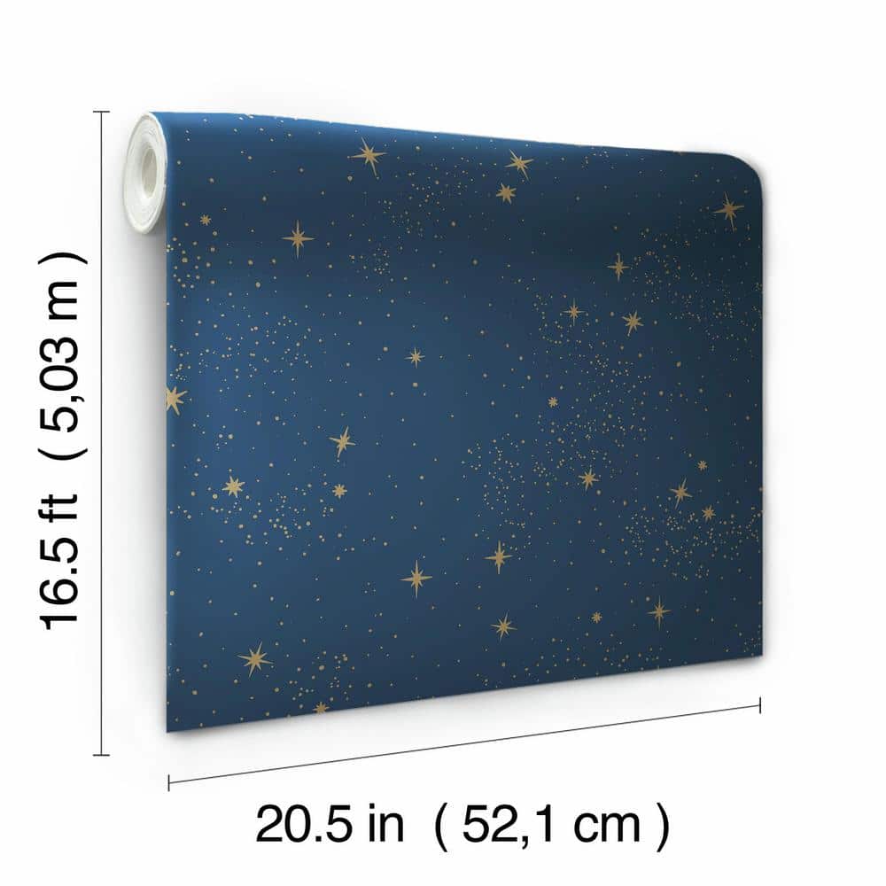 Navy and Gold Starry Night Peel and Stick Wallpaper Roll