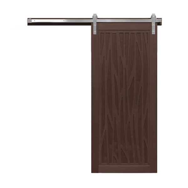 VeryCustom 42 in. x 84 in. Howl at the Moon Sable Wood Sliding Barn Door with Hardware Kit in Stainless Steel
