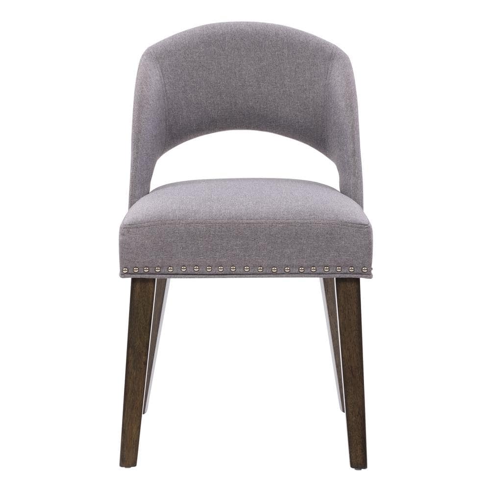 Gray Upholstered Low Back Side Chair with Wood Legs