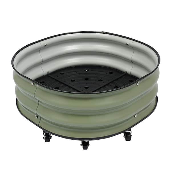 23.6 in. x 23.6 in. x 11.8 in. Round Green Indoor/Outdoor Metal Iron Planter Box with Wheels