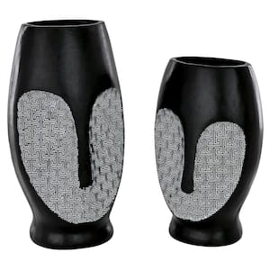 Contemporary Cubist Black and White African Mask Sculptural Vase Set