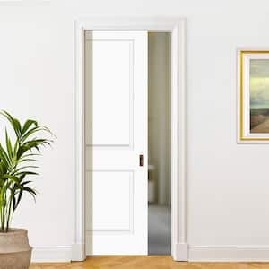 28 in. W. x 80 in. 2P Sq. Top No Bore SC White Primed Molded Interior Door Slab with Pocket Door Frame and Hardware Kit