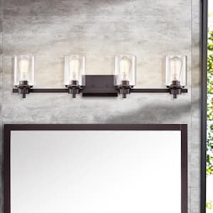 4-Light Oil Rubbed Bronze Contemporary Bathroom Vanity-Light with Glass Shade