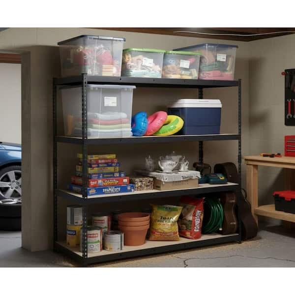 Black Label 4-Tier Powder-Coated Steel Garage Storage Shelving Unit in Black, HDF Racks (72 in. W x 72 in. H x 20 in. D)